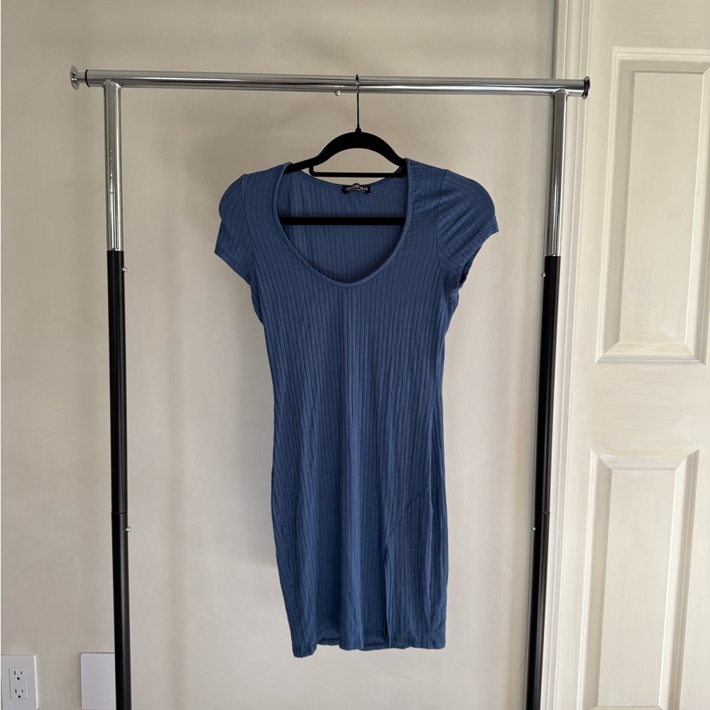 Fashion Nova Blue Ribbed Mini Dress